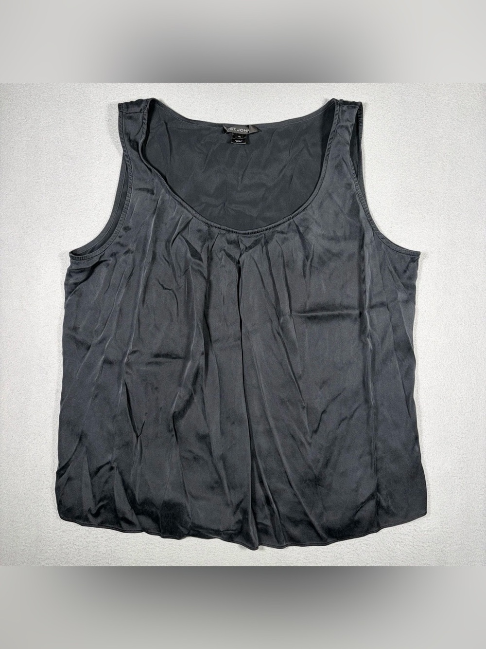 St. John Knits Pleated Scoop Neck Silk Shell Womens XL Black Lightweight